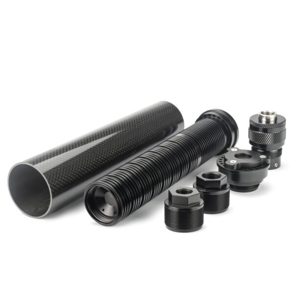 8.85"L 1.85"OD Carbon Fiber Modular Solvent Trap MST 8x Aluminum Cups 1/2×28,5/8×24 with 1/2×28,.578×28.9/16×24,13.5x1LH Booster
