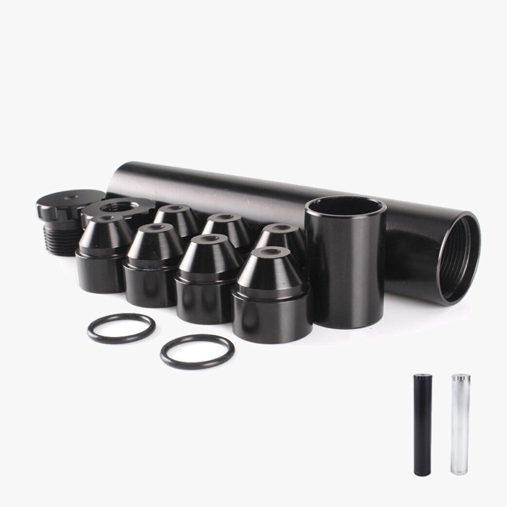 6″Lx1.05″OD Aluminum Solvent Trap Kit with Dry Storage Cups (1/2×28 or 5/8×24)